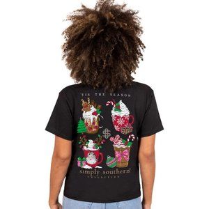 NWT Simply Southern Christmas Drinks Tis the Season Black Short Sleeve Shirt XL
